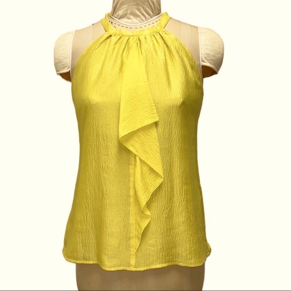 ANN TAYLOR Crepe Silk Blouse Ruffles Flap Halter Top Sleeveless Casual Summer 8